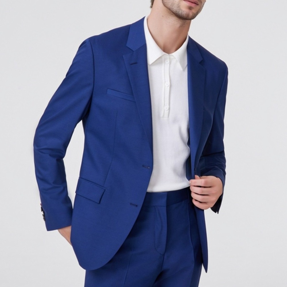 Hugo Boss Men Suit Jacket Blazer 42R Blue Slim Fit Two-Button Quiet Luxury NWT